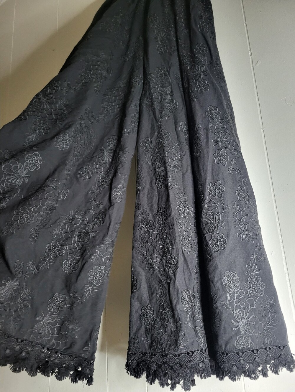 Black Embroidered Maxi Pants Smocked Waist - Picture 2 of 8